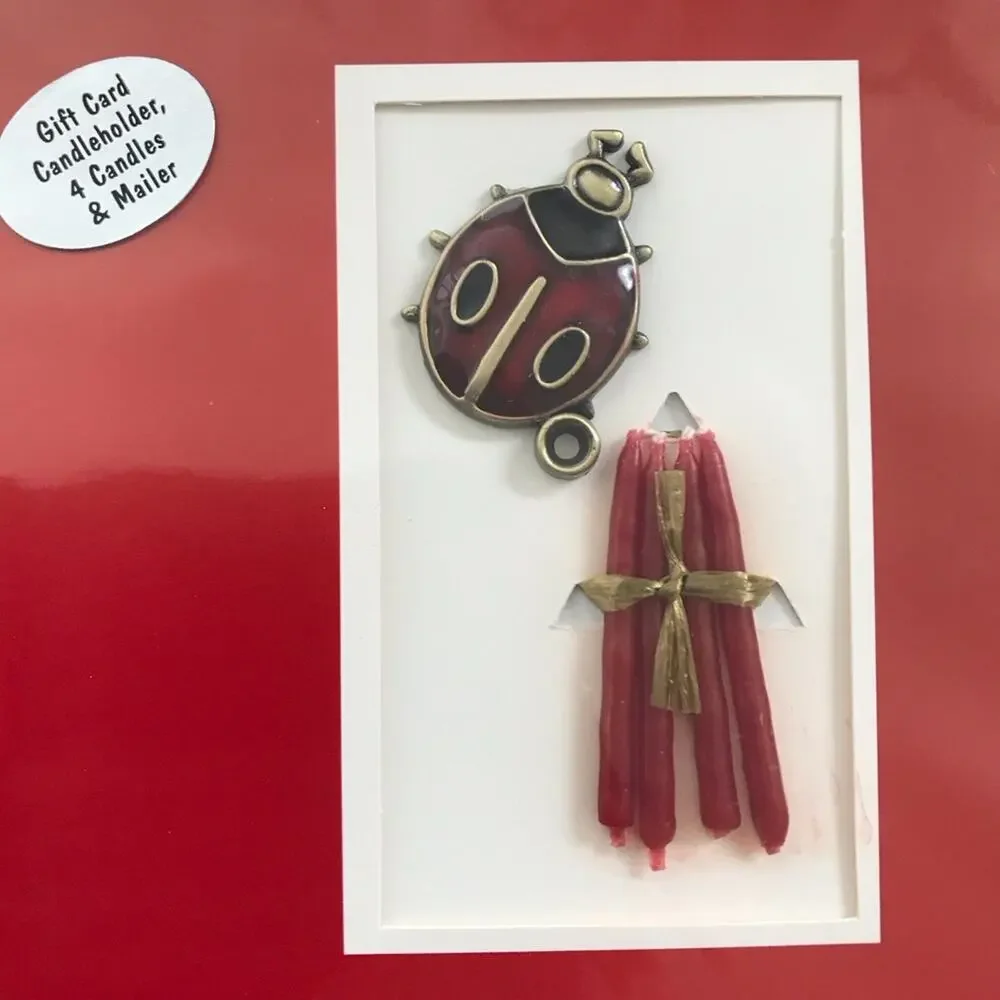 Greeting Cards 4 Set Lady Bug Candle Holders with Tiny Candles